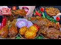 MASSIVE CURRY FEAST! ALL CURRY FOOD: MUTTON CHICKEN FISH EGG RICE ASMR Eating Sounds