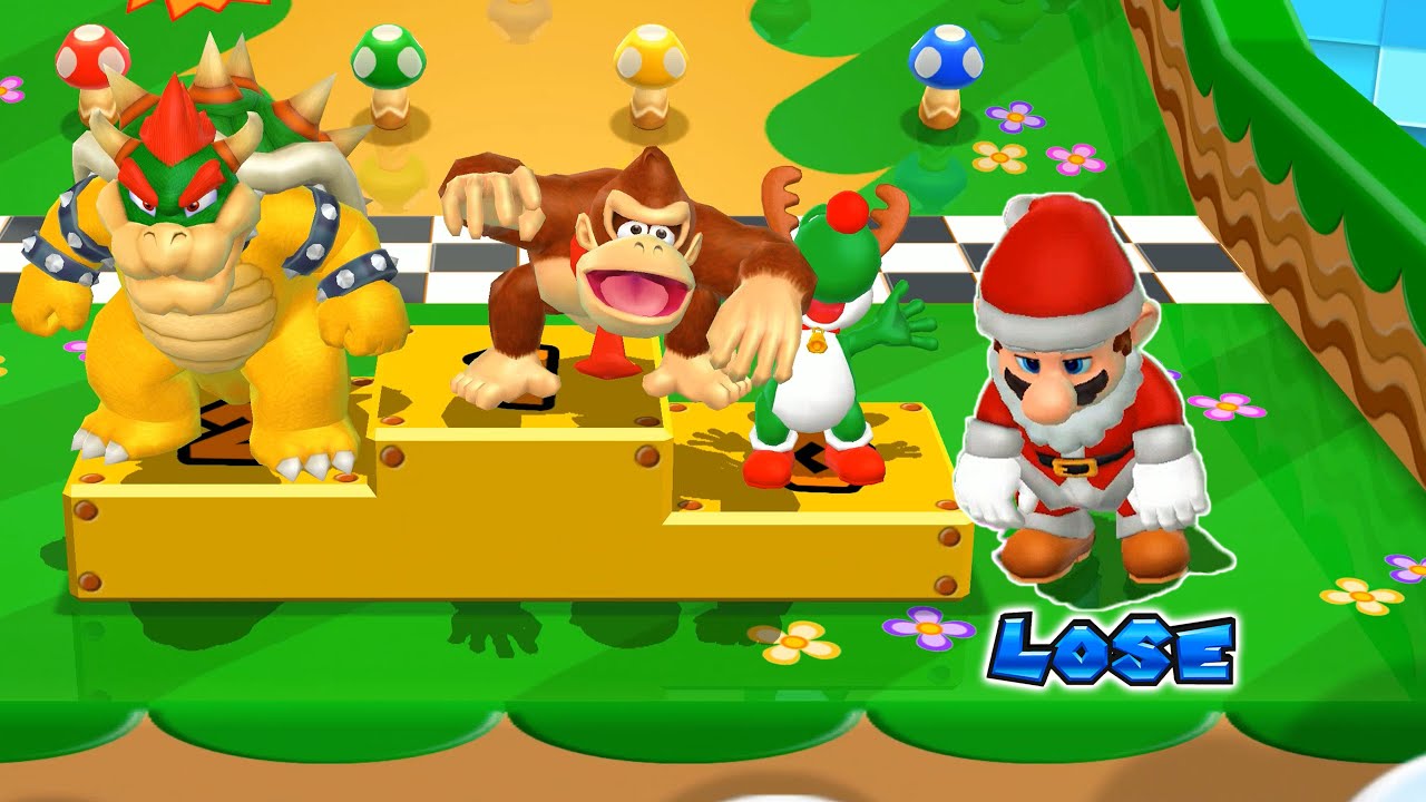 Mario Party 9 Series - Minigames - Bowser Vs Santa Mario Vs Reindeer Yoshi Vs Donkey Kong