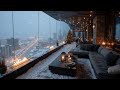 Christmas Evening &amp; Warm Jazz Music ~ Cozy Lounge by the Fire | Snowy City Lights for Sleep
