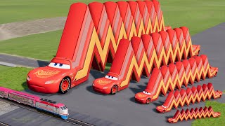 Big \& Small Long Articulated Lightning Mcqueen vs Trains | BeamNG.Drive