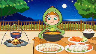 수육, 쌀, 라면 먹방, 김장 김치! (두부, Ramyun Mukbang) Kimchi&삶은 삼겹살, /Animation ASMR/귀여운 공룡 foomuk screenshot 5