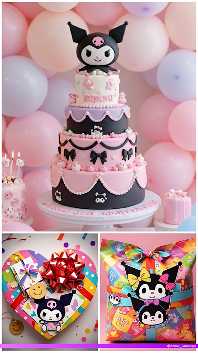 kue ulang tahun dan kado kuromi sanrio, selamat ulang tahun