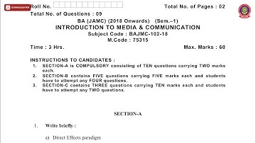 BA 1ST SEM JAMC INTRODUCTION TO MEDIA AND COMMUNICATION NOV 2019 | PTU