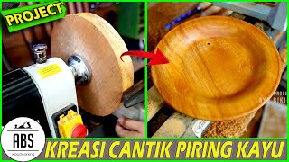 kreasi cantik piring kayu dibuat dari mesin bubut kecil