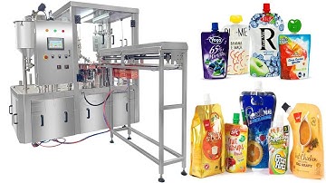 Rotary Automatic Spout Pouch Filling Capping Machine For Liquid Fruit Juice Yogurt Olive Oil