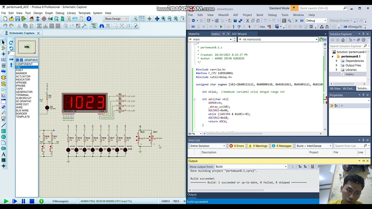 Simulasi ADC dan menampilkan pada 7segment dengan atmega16 pada apk proteus dan atmel studio