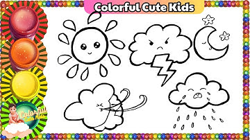 How to Draw and Color Weather Icons So Easy ☁️🌤️🌬️⛈️🌩️🌛 Drawings For Kids | CCK