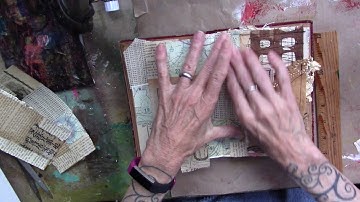 Altered Book #2 Background Technique #5 with  napkin and mixed media pocket and bonus tags!