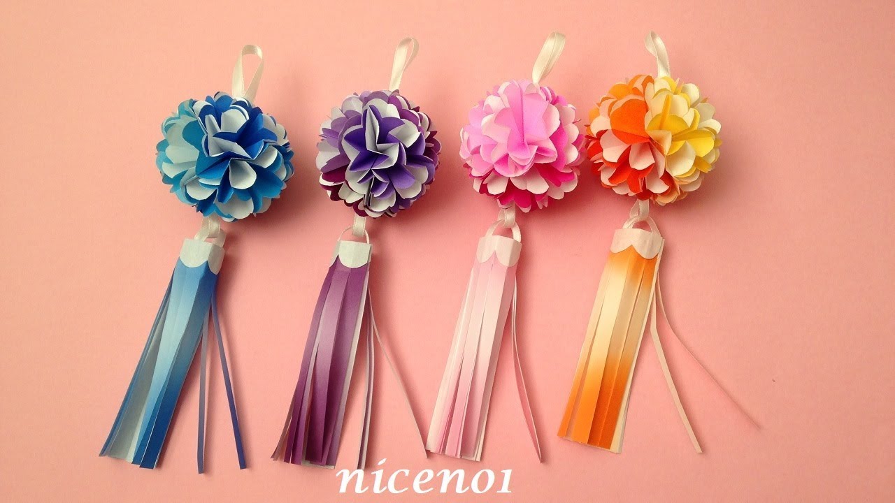 折り紙 七夕飾り 可愛い花のくす玉の吹き流し飾りの作り方 Origami Flower Kusudama Decoration Tutorial Niceno1 Youtube