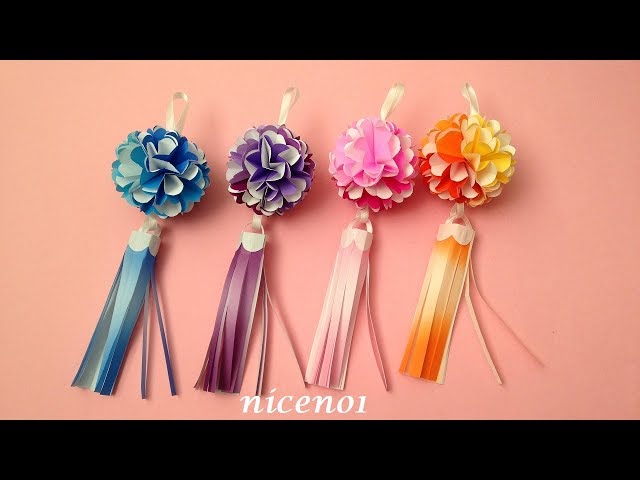 折り紙 七夕飾り 可愛い花のくす玉の吹き流し飾りの作り方　Origami flower kusudama decoration tutorial（niceno1）