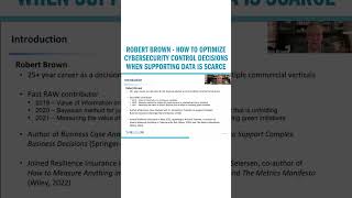 Robert Brown - How to optimize cybersecurity control decisions when supporting data is scarce