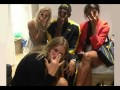 Usain Bolt parties with three of the Swedish women's handball team