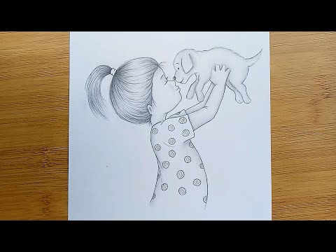 How to Draw a cute Girl Playing her Dog || Pencil Sketch Drawing for beginners