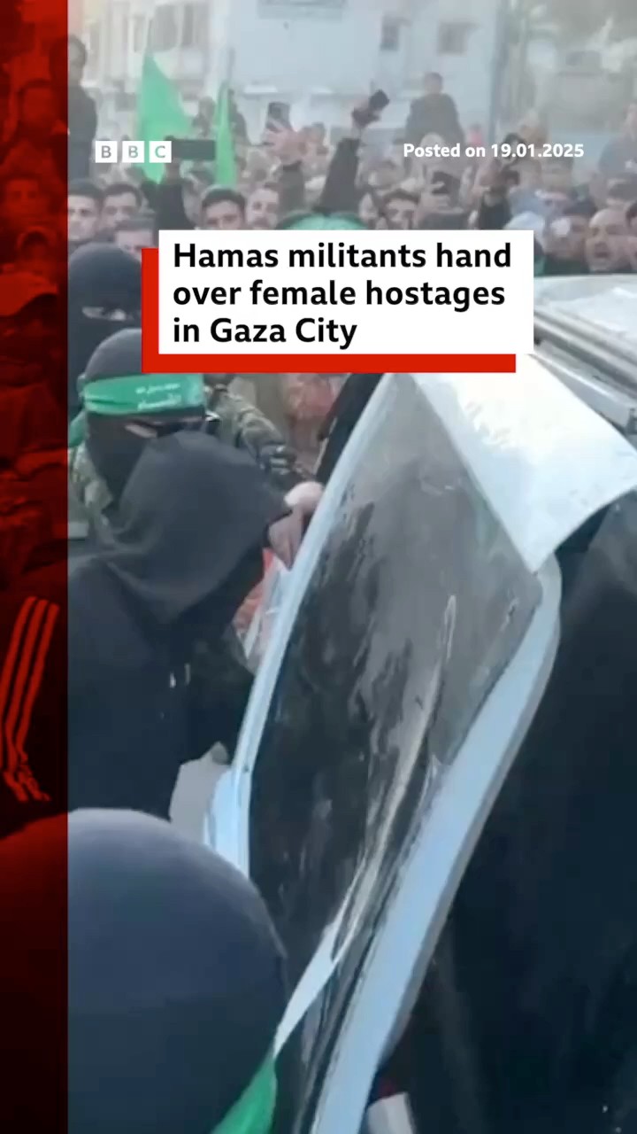 Three women were released by Hamas to the Red Cross in Gaza City. #Gaza #BBCNews