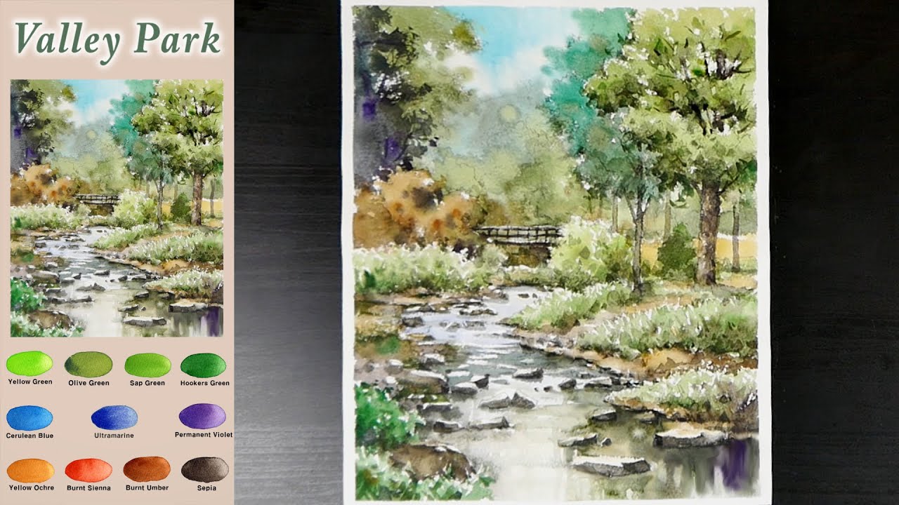 Landscape Watercolor - Valley Park (sketch & color mixing view) NAMIL ...