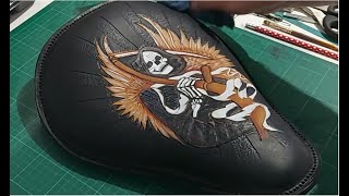 TOOLED LEATHER MOTORCYCLE SEAT