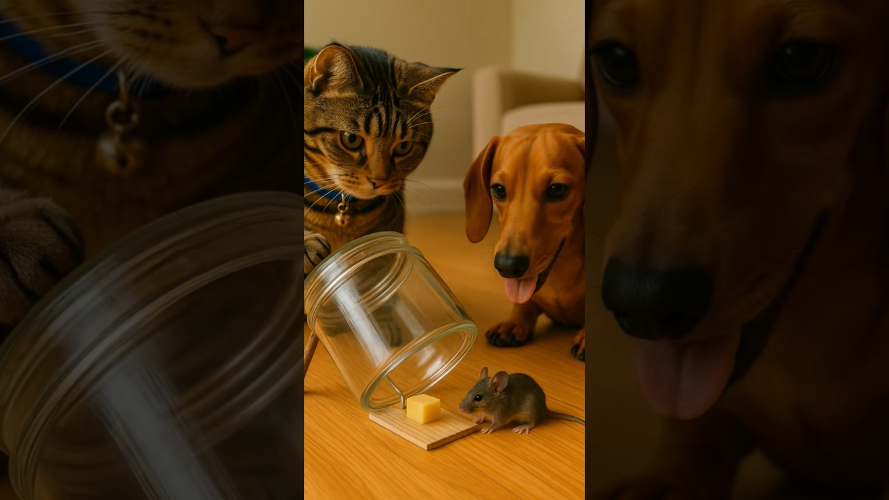 Cat's got a plan, dog's got curiosity, mouse's got guts.
