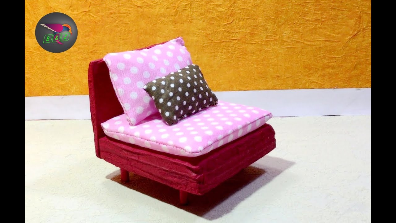 Dollhouse娃娃屋 Miniatures Make Doll Sofa With Cardboard And