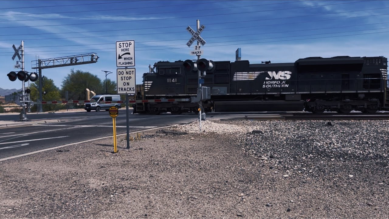 NS 1141 leads an intermodal train at Cortaro road Tucson Arizona - YouTube