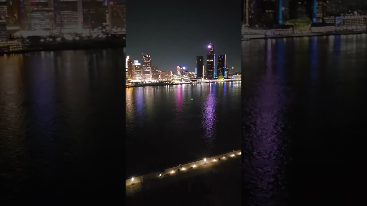 Detroit Skyline Night. View from Windsor Canada