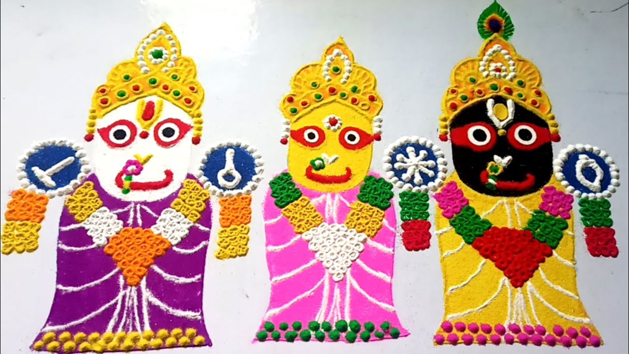 Lord Jagannath balabhadra subhadra rangoli design panchuka muruja