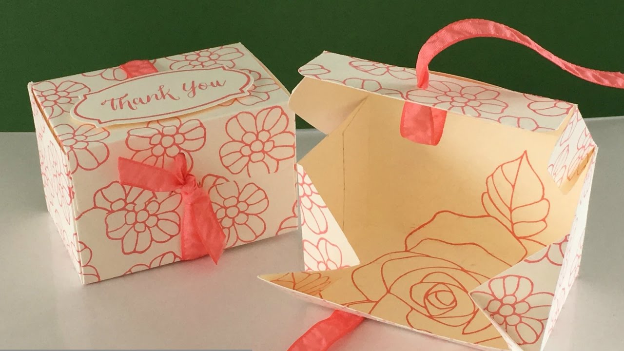 stampin up sale a bration 2019 Drop front gift box using Rose Wonder by Stampin' Up, ideal for wedding favours.