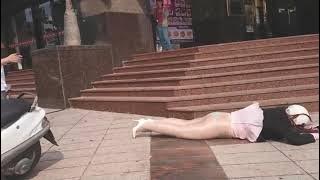 Chinese lady demonstrates her underwear in public