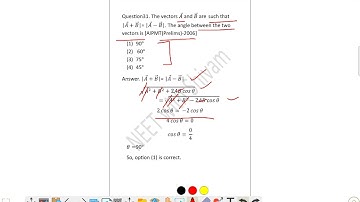 The vectors 𝐴 ⃗ and 𝐵⃗⃗ are such that  |𝐴 ⃗ + 𝐵⃗⃗ |= |𝐴 ⃗ − 𝐵⃗⃗ |. The angle between the two