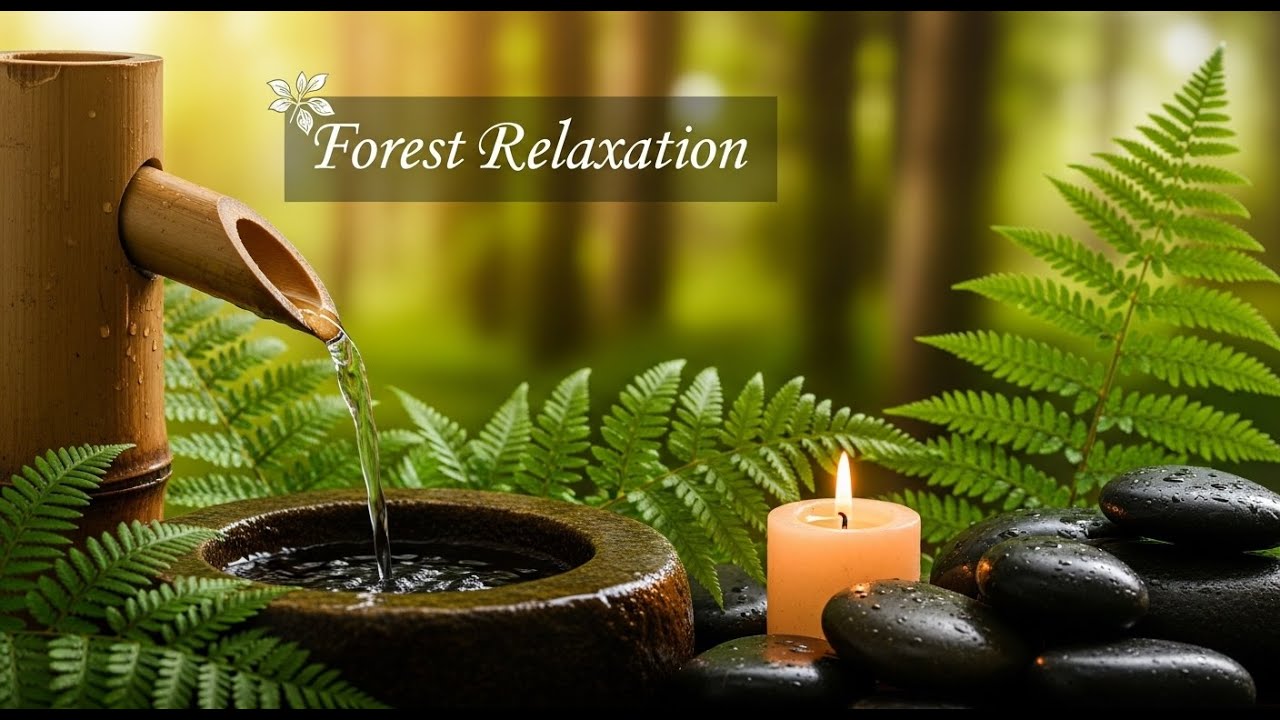 Soothing Zen Water Flow Bamboo Fountain and Candle Glow for Relaxation Meditation Sleep Tranquility