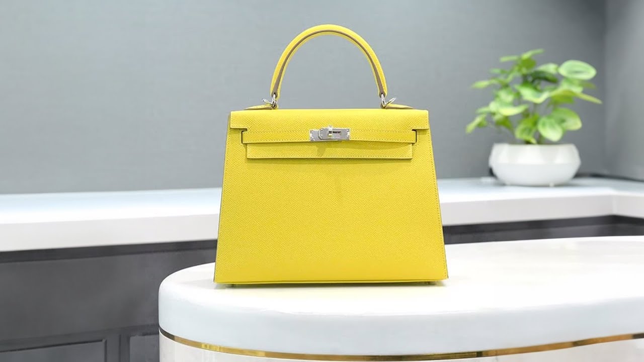 HERMES ケリー 25 外縫い エプソン ライム シルバー金具 - YouTube