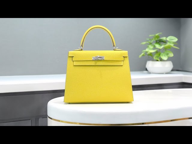 HERMES ケリー 25 外縫い エプソン ライム シルバー金具 - YouTube