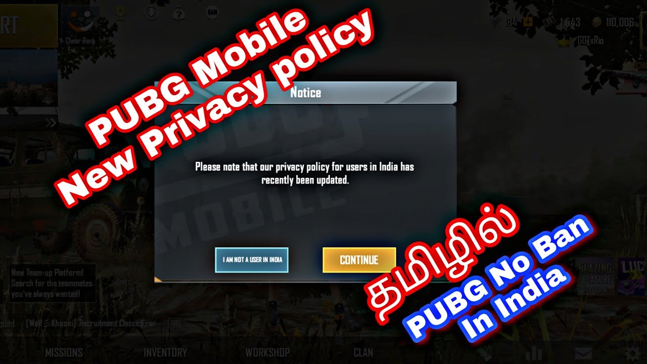 PUBG Mobile New Privacy Policy Tamil...No Ban PUBG In India