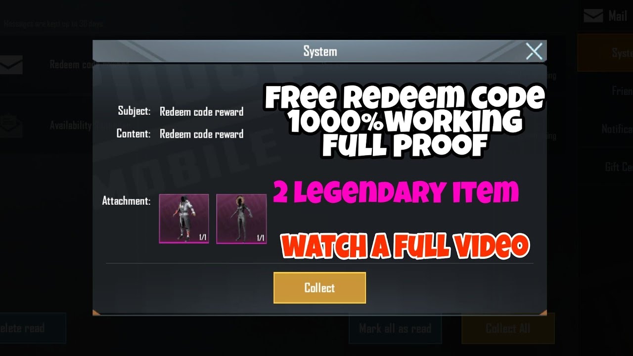  pubg Mobile New Redeem Code 2 Legendary Item 1000 Work Full Proof limited Time Jaldi Lout 