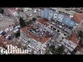 Turkey aerial footage shows further destruction in hatay after new earthquakes