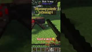 Noob w minecraft pokonuje pierwszego potwora! 😅 #minecraftnoob #shorts #minecraft #minecraftpl #dc