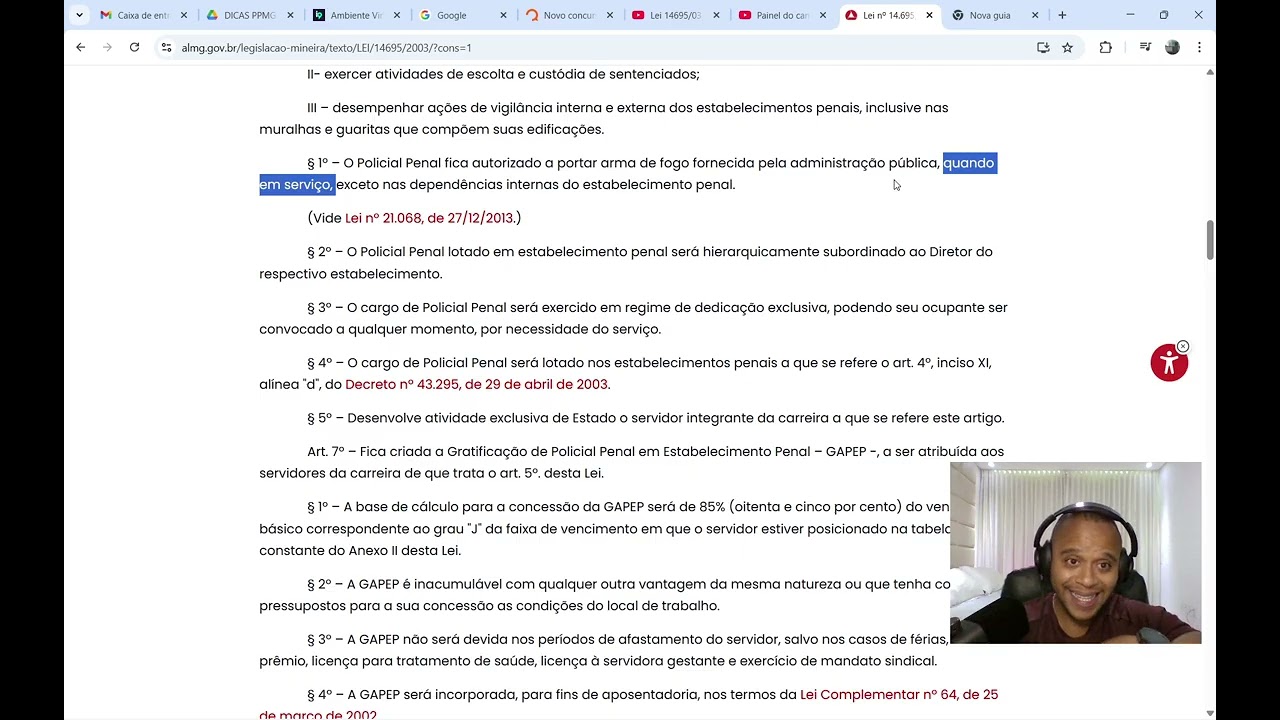 Lei Estadual nº 14.695/2003 - Cria a carreira de Policial Penal - PPMG