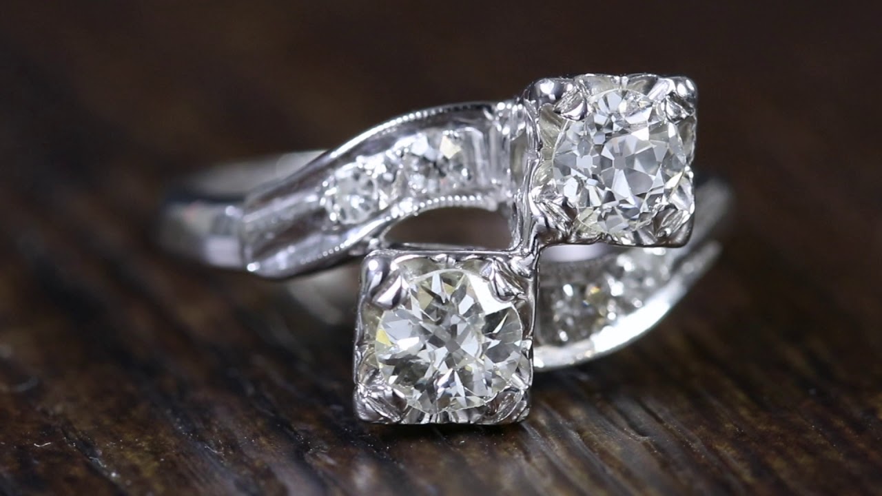 Vintage Double Diamond Twist Engagement Ring 14ct White Gold - YouTube