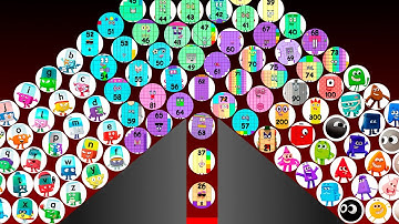 100 LEARNINGBLOCKS Marble Race in Algodoo - Who will win? Numberblocks vs Alphablocks vs Colorblocks