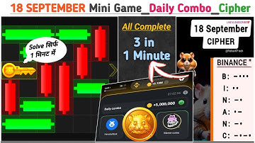 Hamster Kombat Daily Mini Game | Daily Cipher | Daily Combo 18 September