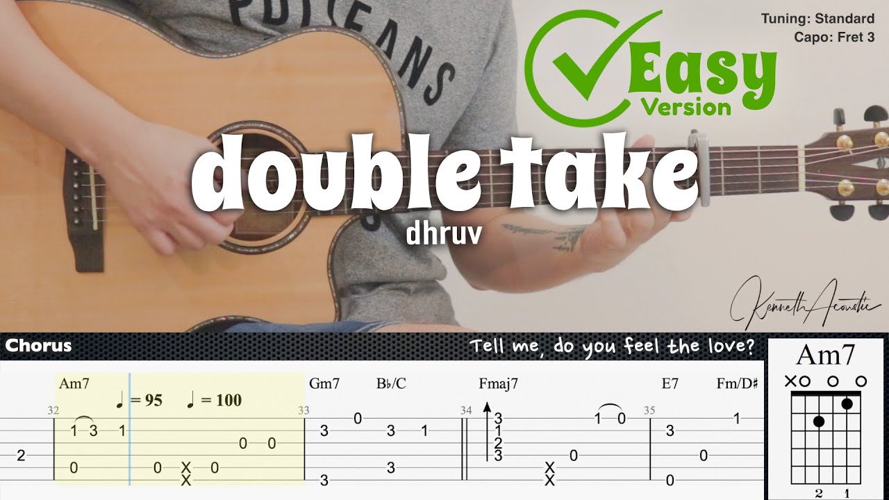 double take (Easy Version) - dhruv | Fingerstyle Guitar | TAB + Chords + Lyrics