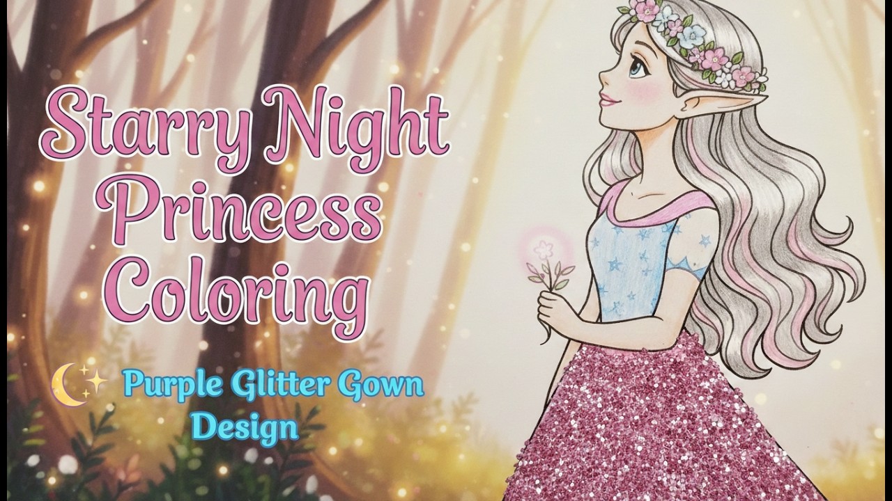 Starry Night Princess Coloring 🌙✨ Purple Glitter Gown Design