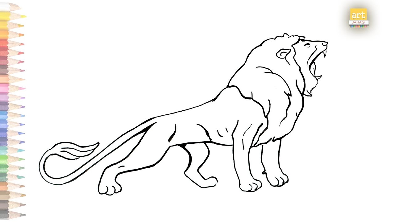 drawings of lions roaring in color