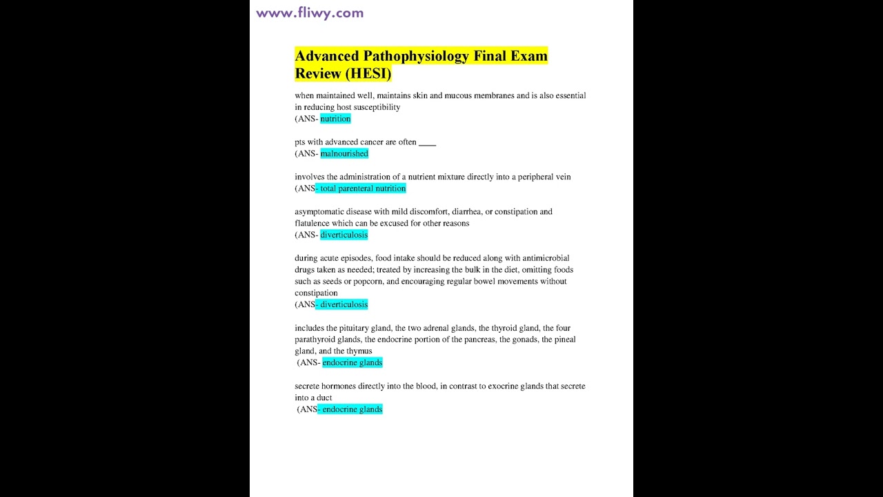 Advanced Pathophysiology Final Exam Review (HESI). QUESTIONS WITH 100% VERIFIED ANSWERS