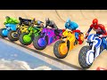 SPIDER-MAN Motorbikes Epic Stunt Ramp Racing Challenge With Superheroes Hulk, Iron Man, Goku - GTA 5