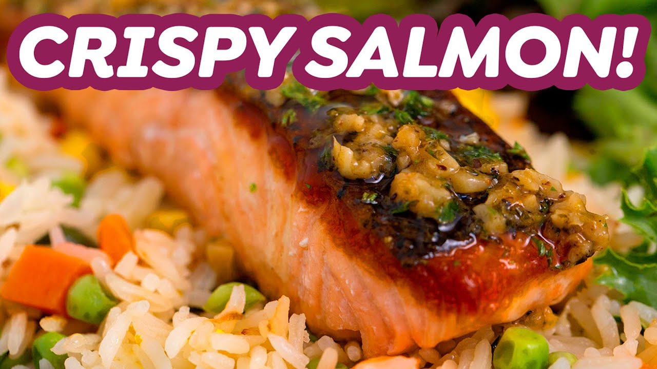 CRISPY Salmon with Lemon Butter Sauce & Rice Pilaf | Mind Over Munch