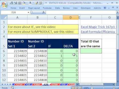 Excel Magic Trick 429: Count IDs that Are the Equivalent (DELTA function)