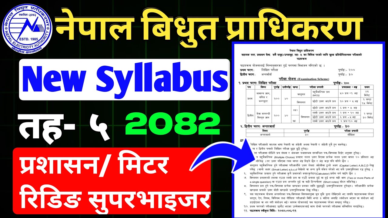 नेपाल बिधुत प्राधिकरण पाचौ तहको पाठ्यक्रम [प्रशासन सेवा ] Nea 5th level Syllabus | Nea  Syllabus