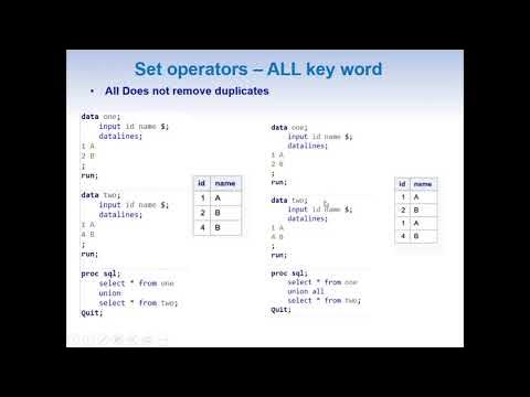 Proc SQL part 4 - SET Operators - YouTube