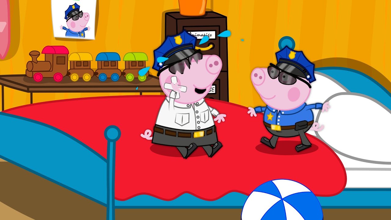 Five Little Police Pig Jumping on the Bed! Fun Song! Nursery Rhymes Song