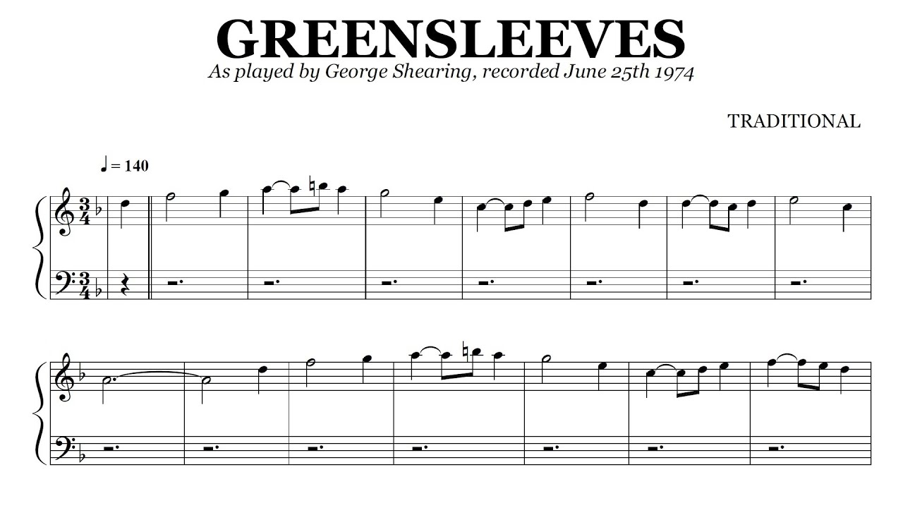 George Shearing - Greensleeves | Jazz piano transcription
